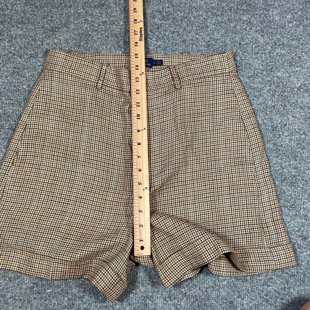 Polo Ralph Lauren Shorts Womens 6 Brown Houndstooth Linen Silk High Rise Cuffed - Picture 4 of 9